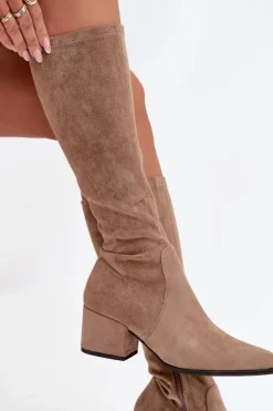 Kozaki Damskie Na Niskim Obcasie Eko Zamszowe Sergio Leone KZ212 Beżowe