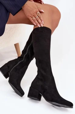 Kozaki Damskie Na Niskim Obcasie Eko Zamszowe Sergio Leone KZ212 Czarne