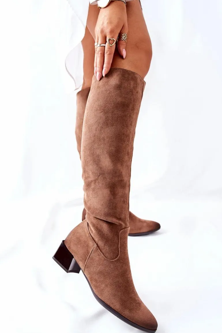 Kozaki Damskie Na Obcasie Zamszowe Beżowe Bolea