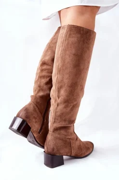 Kozaki Damskie Na Obcasie Zamszowe Beżowe Bolea