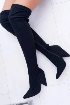 Kozaki Damskie Na Obcasie Lu Boo Zamszowe Czarne