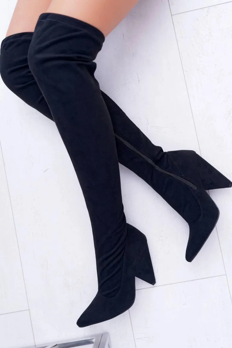 Kozaki Damskie Na Obcasie Lu Boo Zamszowe Czarne