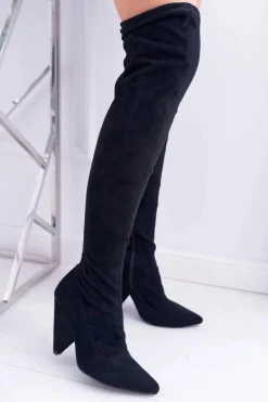 Kozaki Damskie Na Obcasie Lu Boo Zamszowe Czarne