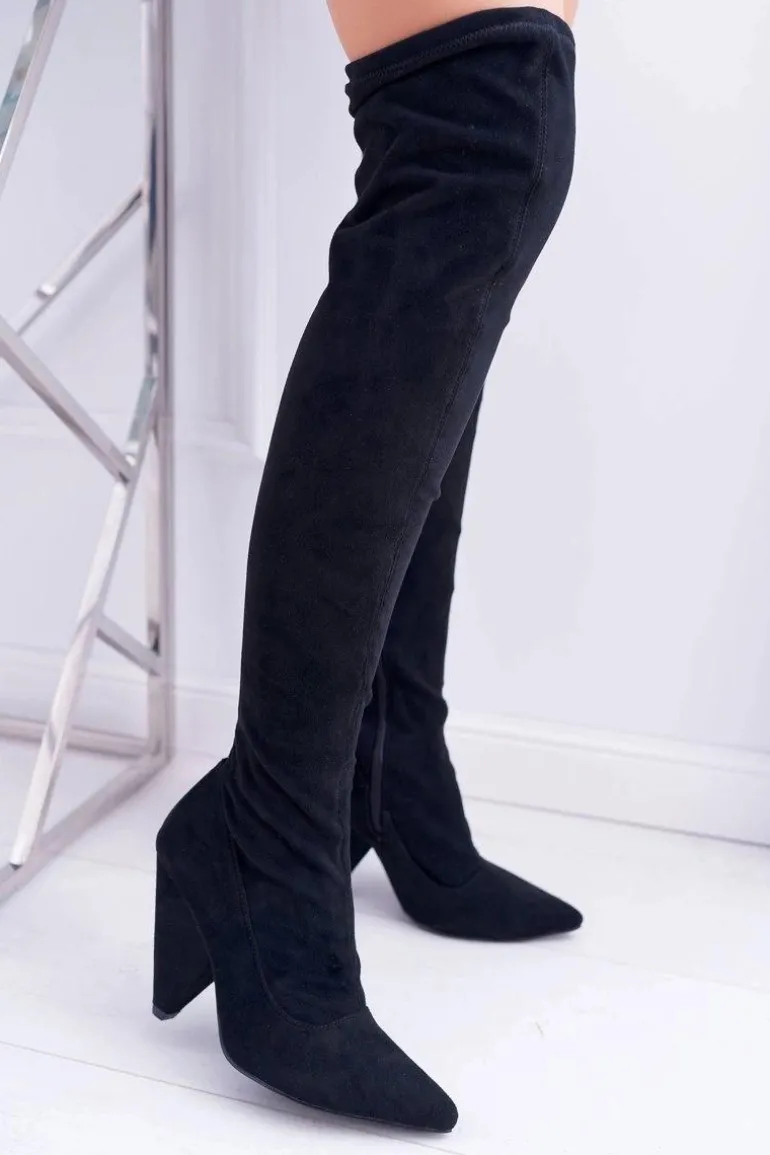 Kozaki Damskie Na Obcasie Lu Boo Zamszowe Czarne