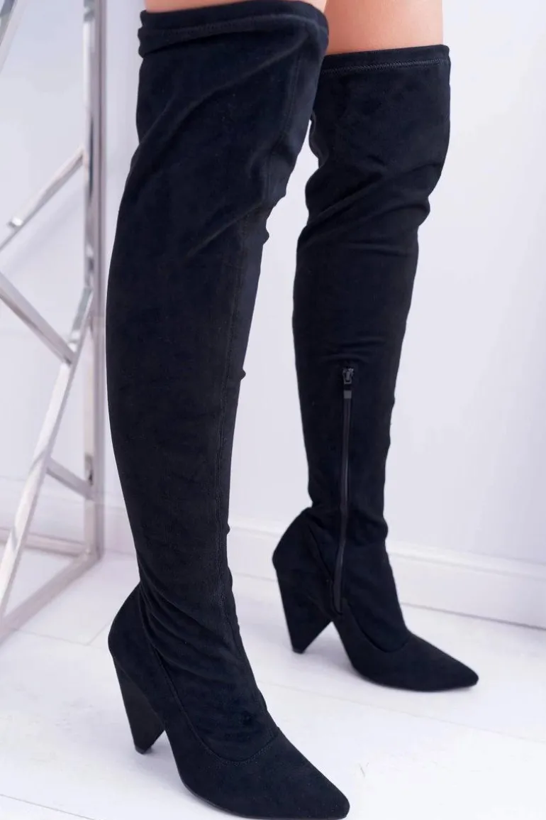 Kozaki Damskie Na Obcasie Lu Boo Zamszowe Czarne