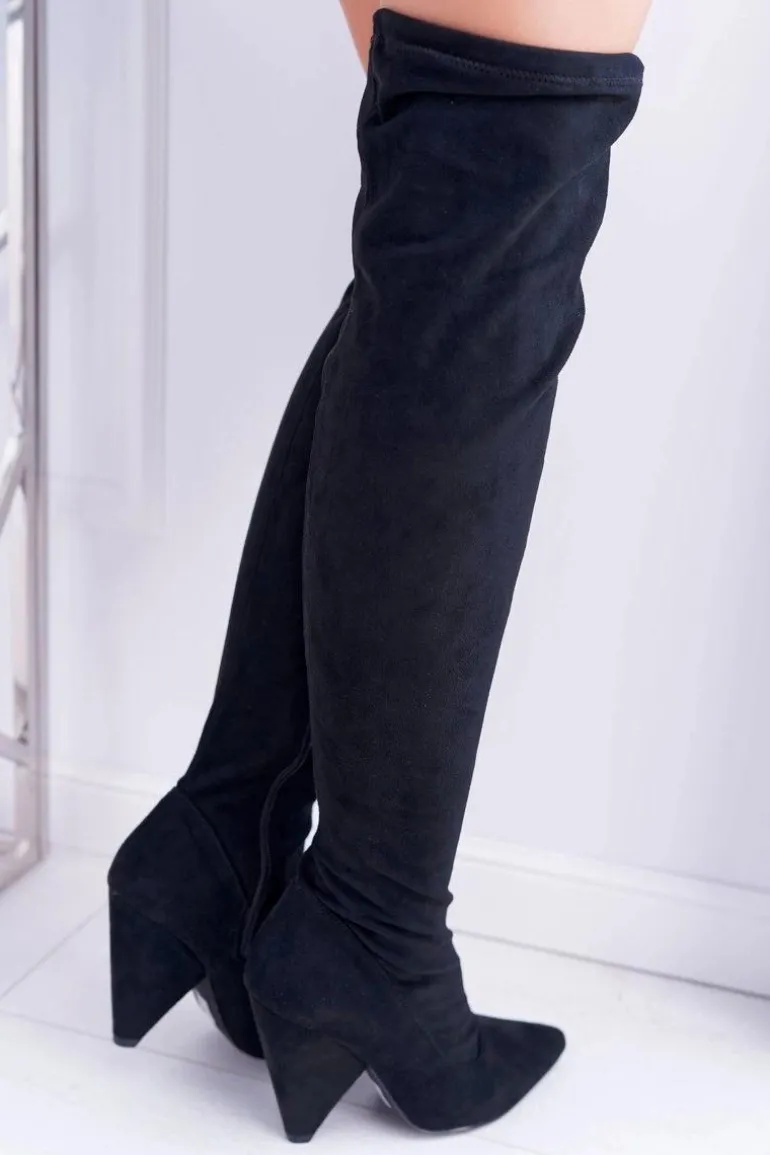 Kozaki Damskie Na Obcasie Lu Boo Zamszowe Czarne