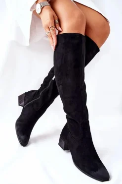 Kozaki Damskie Na Obcasie Zamszowe Czarne Bolea