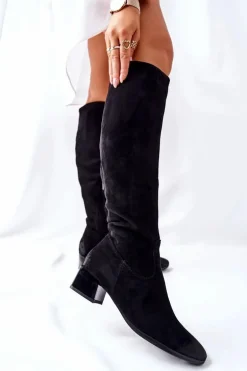 Kozaki Damskie Na Obcasie Zamszowe Czarne Bolea