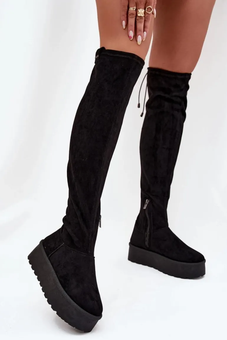 Kozaki Damskie Na Platformie Za Kolano Big Star SS274264 Czarne