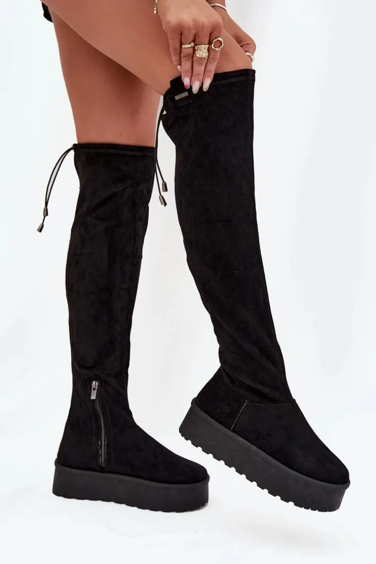 Kozaki Damskie Na Platformie Za Kolano Big Star SS274264 Czarne