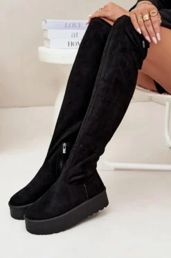 Kozaki Damskie Na Platformie Za Kolano Big Star SS274264 Czarne