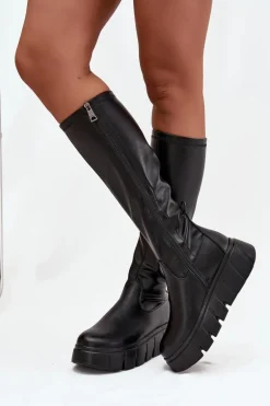 Kozaki Damskie Na Platformie Na Zamek Vinceza 58553 Czarne