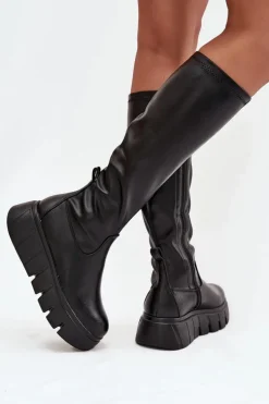 Kozaki Damskie Na Platformie Na Zamek Vinceza 58553 Czarne