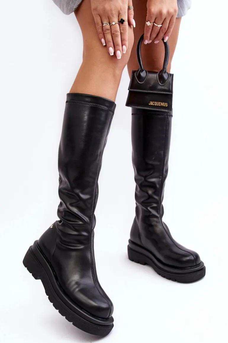 Kozaki Damskie Na Platformie Z Suwakiem GOE MM2N4068 Czarne