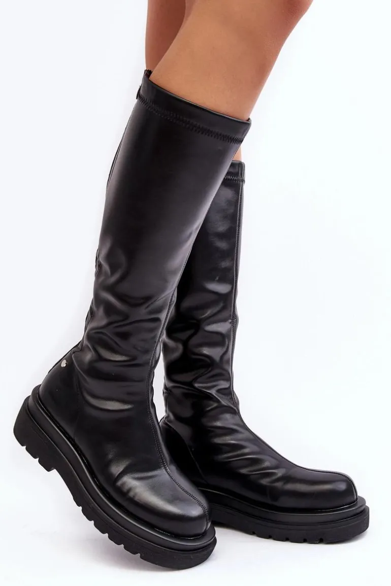 Kozaki Damskie Na Platformie Z Suwakiem GOE MM2N4068 Czarne