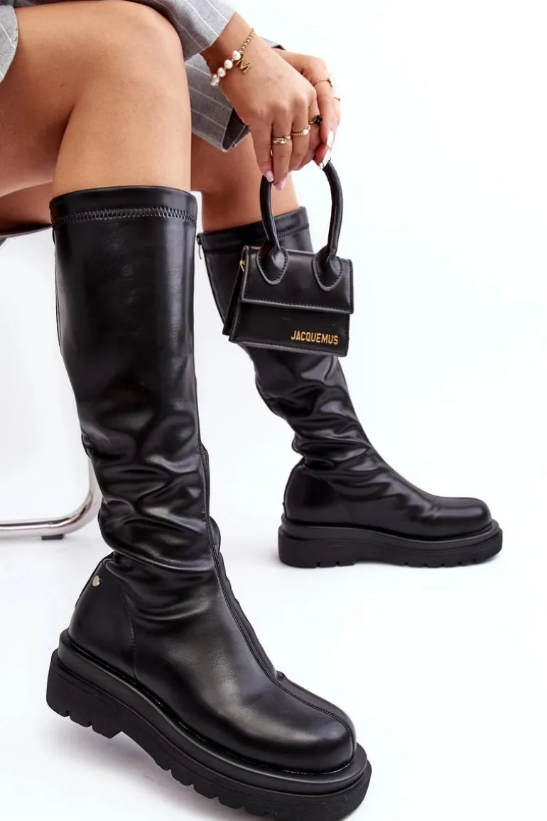 Kozaki Damskie Na Platformie Z Suwakiem GOE MM2N4068 Czarne