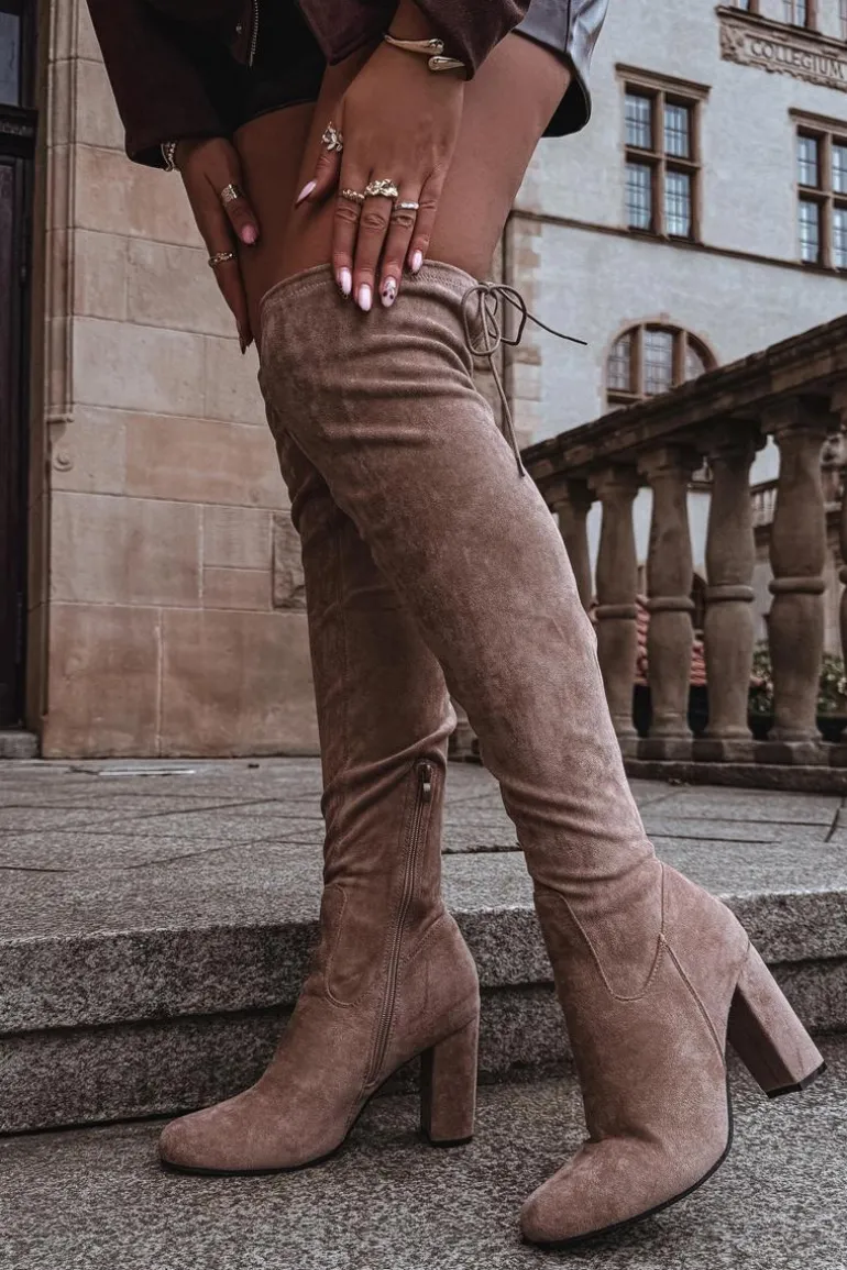 Kozaki Damskie Na Słupku Beżowe Xamarin