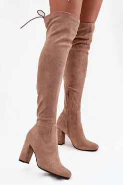 Kozaki Damskie Na Słupku Beżowe Xamarin