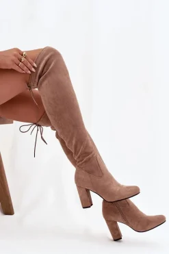 Kozaki Damskie Na Słupku Beżowe Xamarin