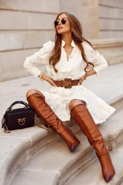 Kozaki Damskie Na Słupku Ciepłe Camel Vellma