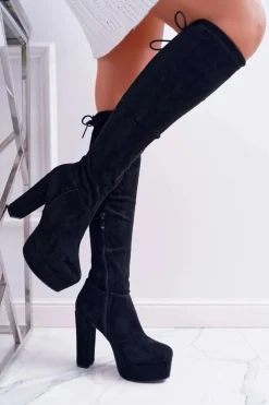 Kozaki Damskie Na Słupku Czarne Kontiga