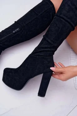 Kozaki Damskie Na Słupku Czarne Kontiga