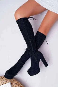 Kozaki Damskie Na Słupku Czarne Kontiga