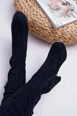 Kozaki Damskie Na Słupku Czarne Kontiga