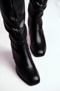 Kozaki Damskie Na Słupku Ciepłe Czarne Veronique