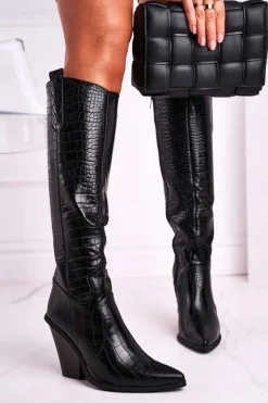 Kozaki Damskie Na Słupku Czarne Higher