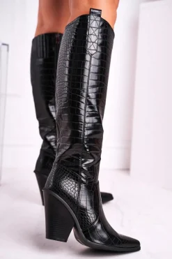 Kozaki Damskie Na Słupku Czarne Higher