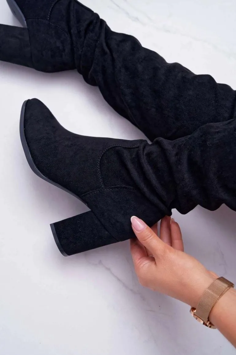 Kozaki Damskie Na Słupku Czarne Estredos