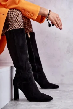 Kozaki Damskie Na Słupku Do Kolana Czarne Truly Love