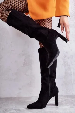 Kozaki Damskie Na Słupku Do Kolana Czarne Truly Love