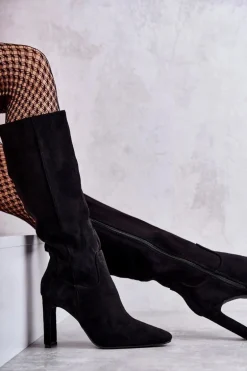 Kozaki Damskie Na Słupku Do Kolana Czarne Truly Love