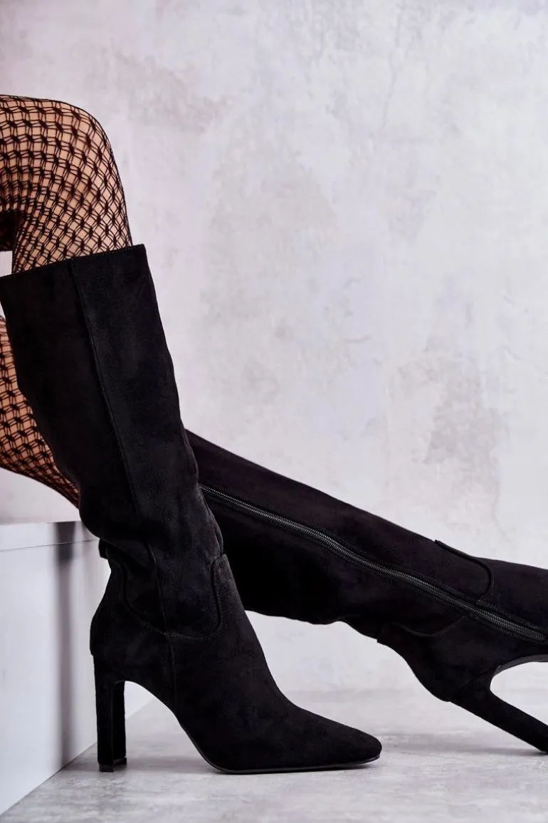 Kozaki Damskie Na Słupku Do Kolana Czarne Truly Love