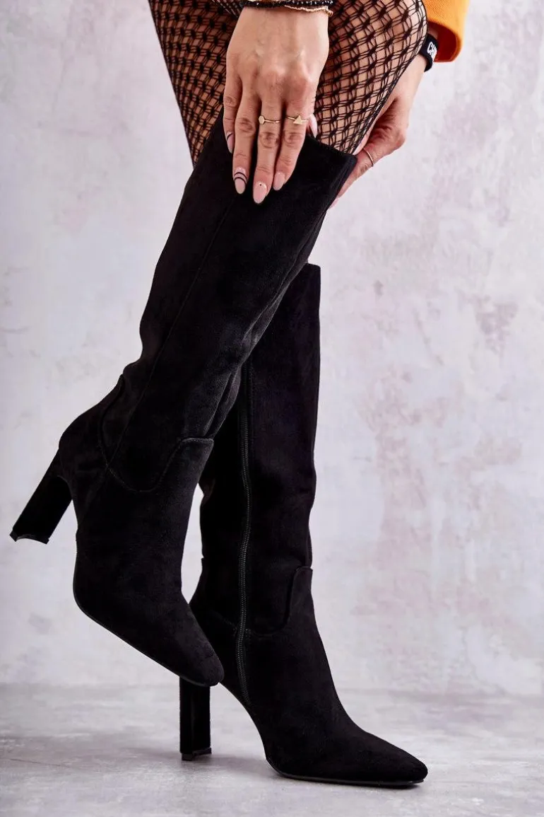 Kozaki Damskie Na Słupku Do Kolana Czarne Truly Love