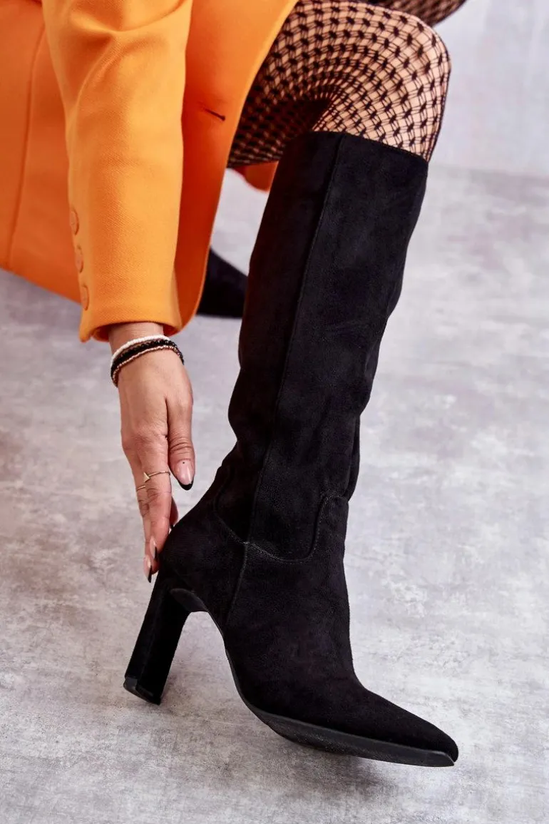 Kozaki Damskie Na Słupku Do Kolana Czarne Truly Love