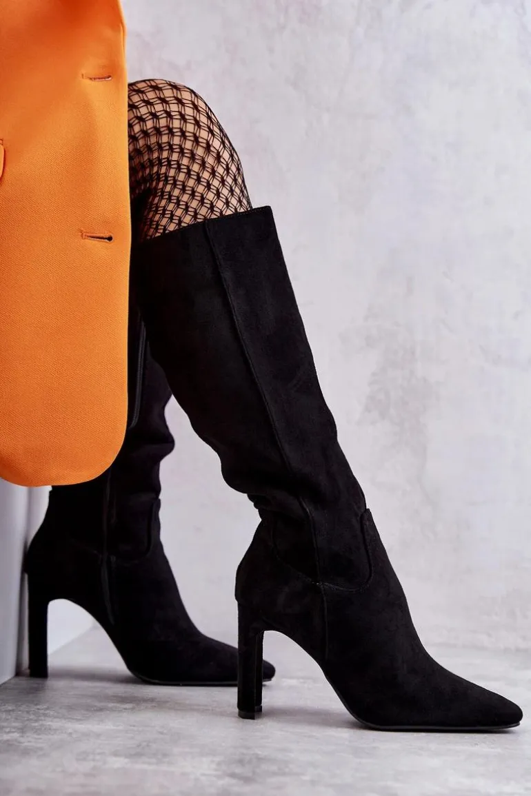 Kozaki Damskie Na Słupku Do Kolana Czarne Truly Love