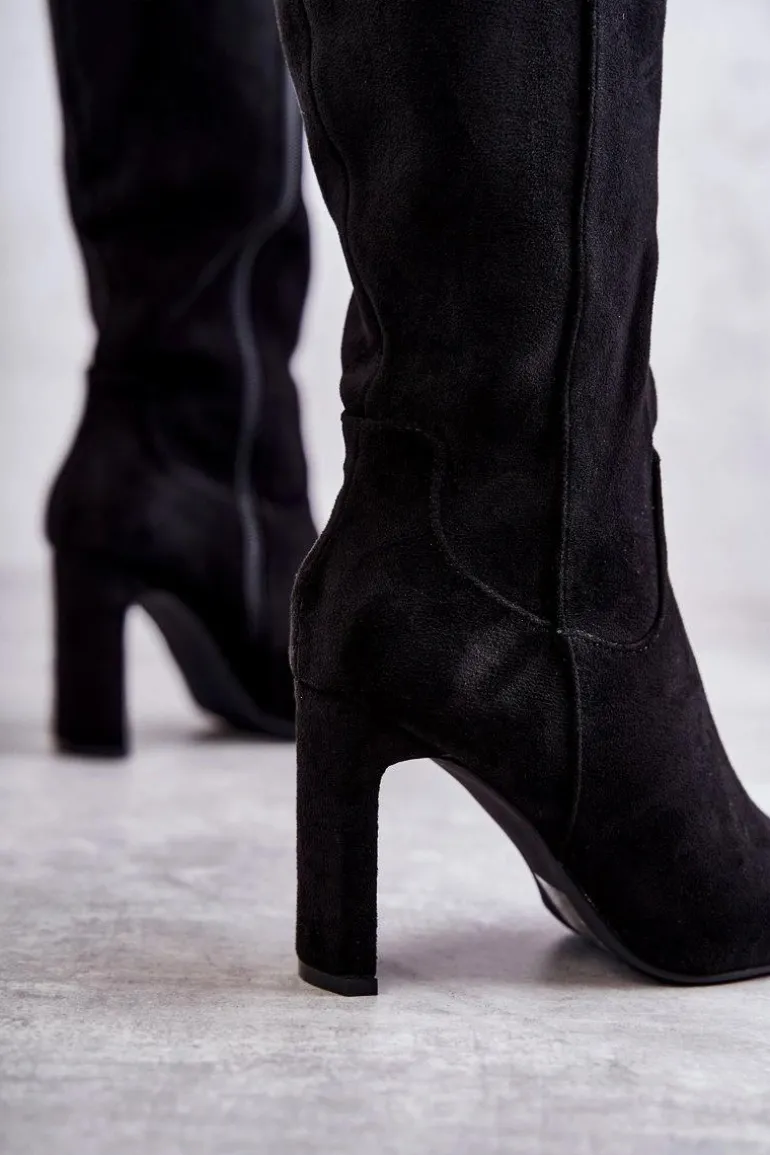 Kozaki Damskie Na Słupku Do Kolana Czarne Truly Love