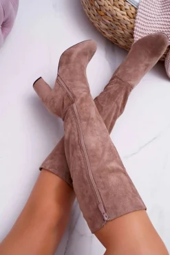 Kozaki Damskie Na Słupku Do Kolana Khaki Mercure