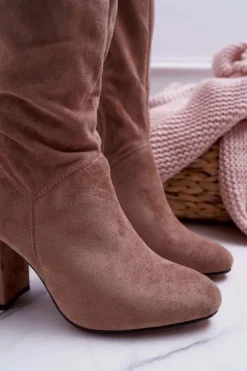 Kozaki Damskie Na Słupku Do Kolana Khaki Mercure