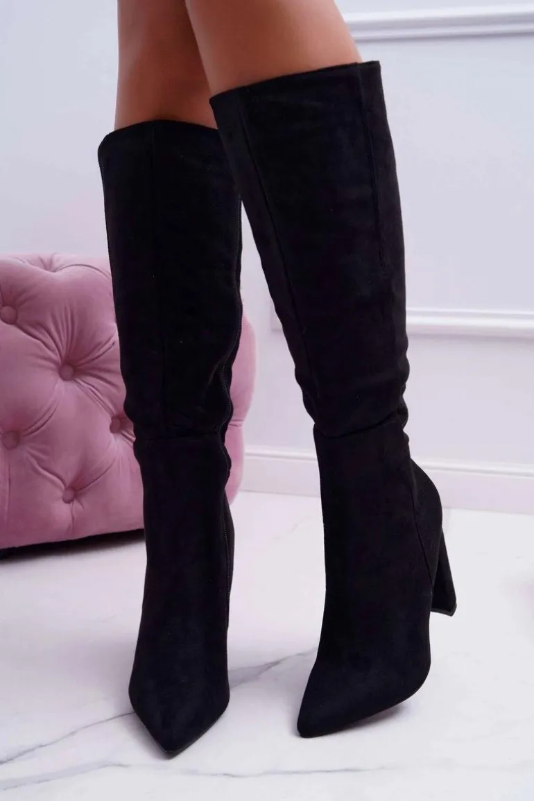 Kozaki Damskie Na Słupku Do Kolan Czarne Warden