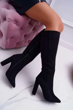 Kozaki Damskie Na Słupku Do Kolan Czarne Warden