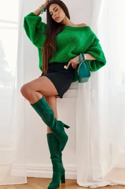 Kozaki Damskie Na Słupku Do Kolana Zielone Truly Love