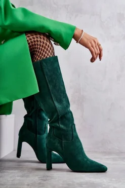 Kozaki Damskie Na Słupku Do Kolana Zielone Truly Love