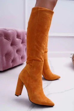 Kozaki Damskie Na Słupku Do Kolan Camel Warden