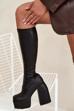 Kozaki Damskie Na Słupku I Platformie Czarne Yavira