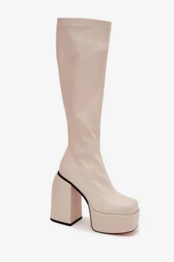 Kozaki Damskie Na Słupku I Platformie Jasnobeżowe Yavira