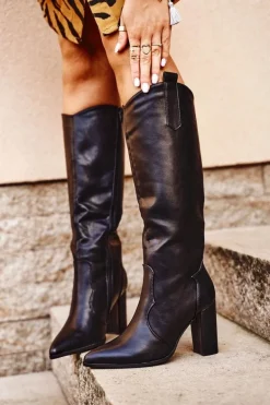 Kozaki Damskie Na Słupku Lico Czarne Forever